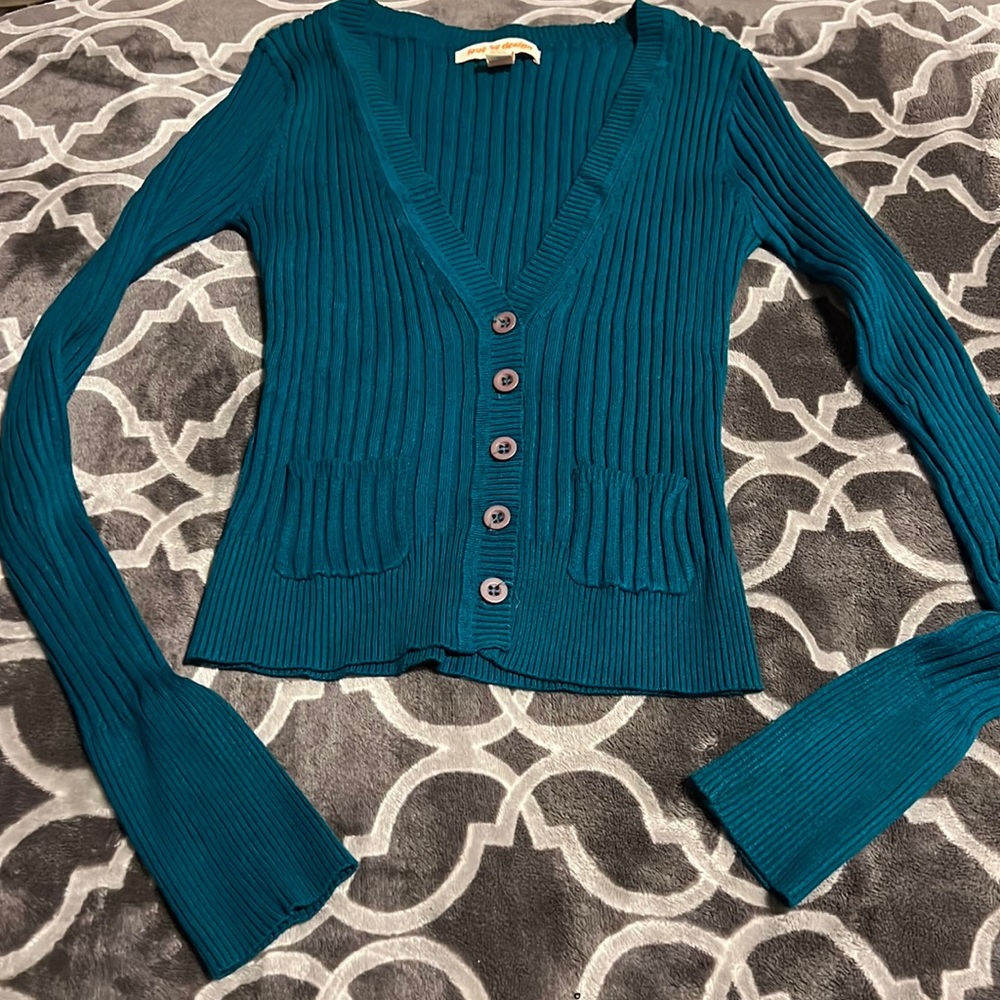 Love By Design, Cardigan Sweater, Blue, Size M